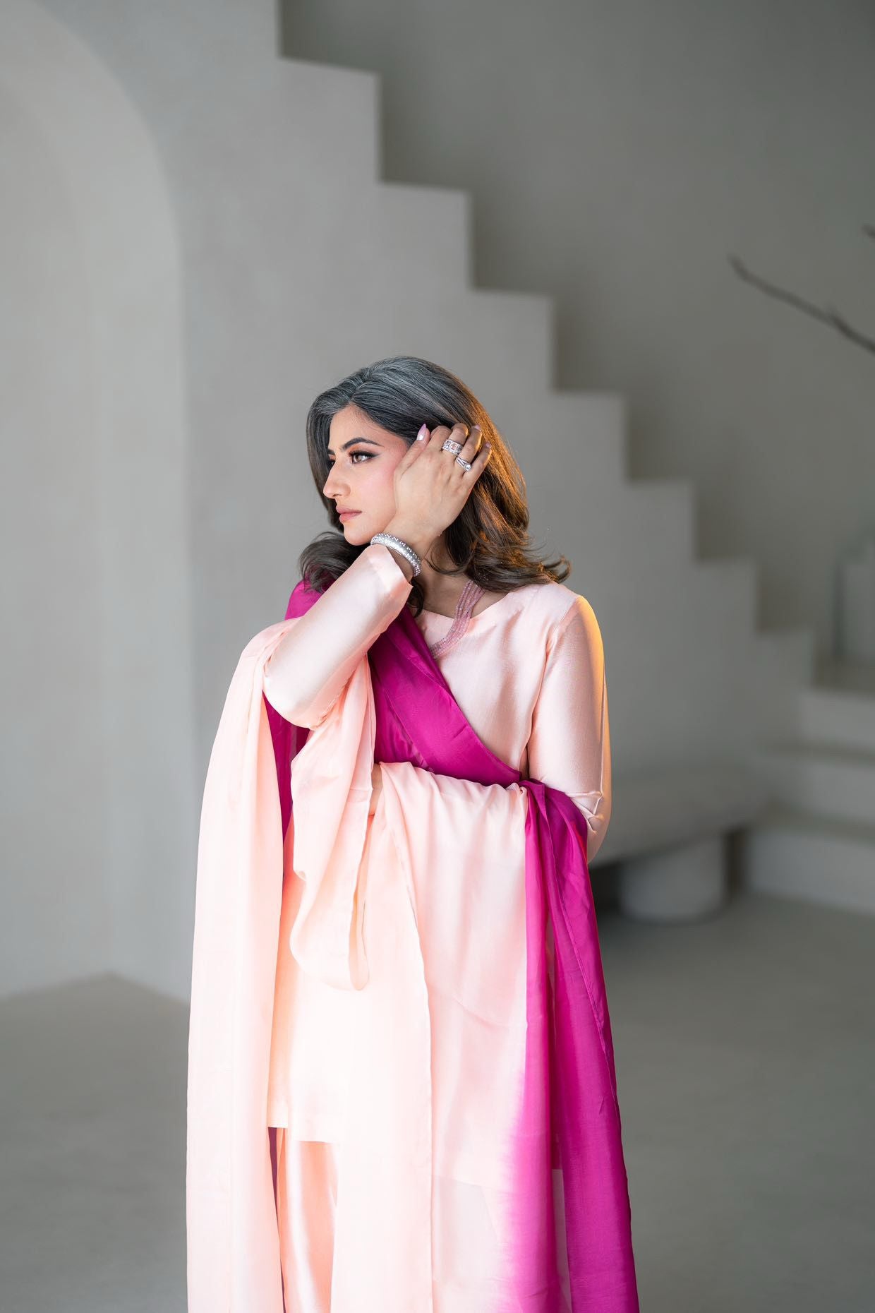 Gulrosh- Handcrafted Peach Frshishlwar Ensemble for Evening Events