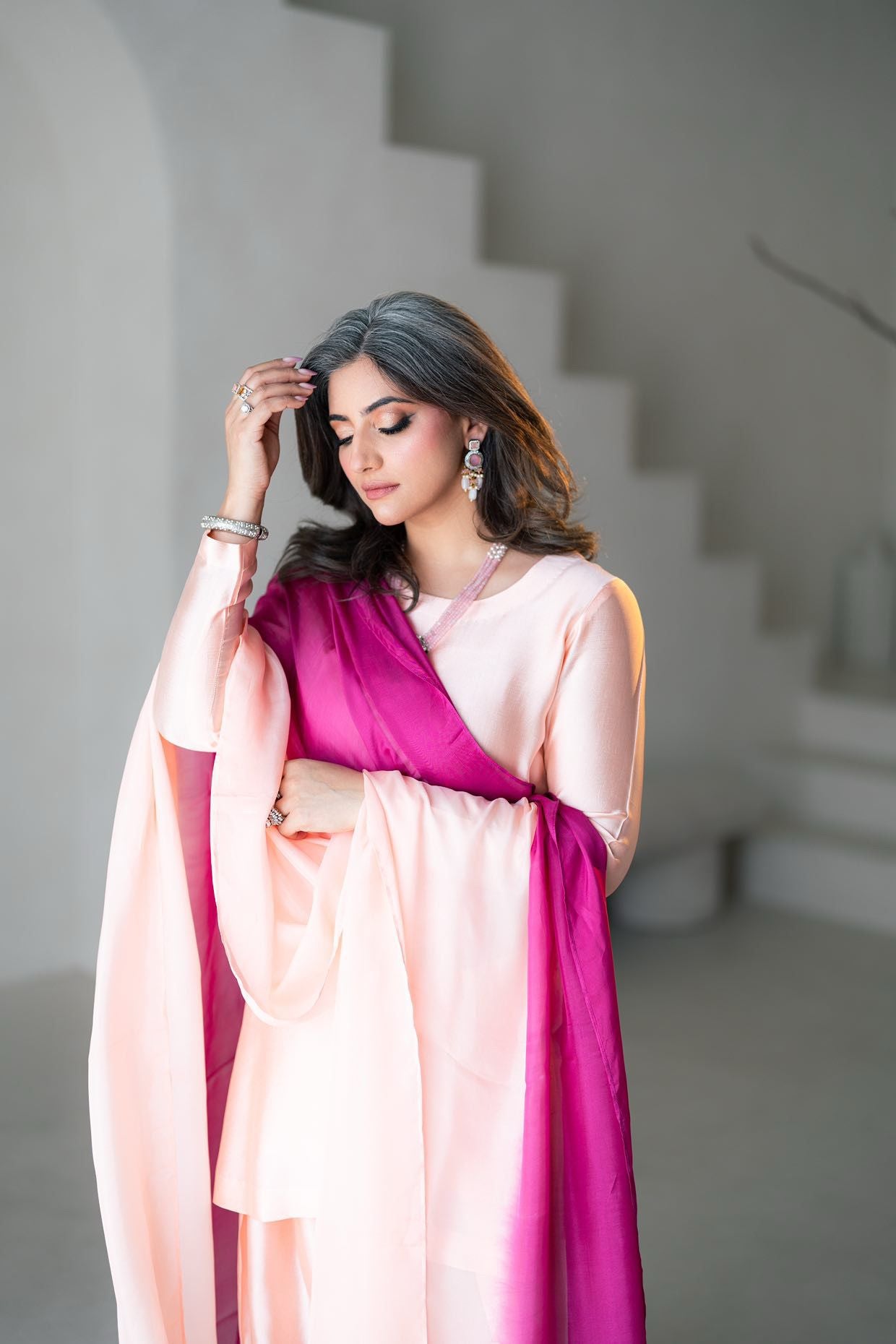 Gulrosh- Handcrafted Peach Frshishlwar Ensemble for Evening Events