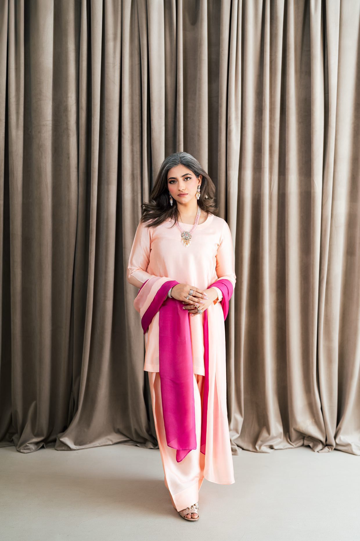 Gulrosh- Handcrafted Peach Frshishlwar Ensemble for Evening Events