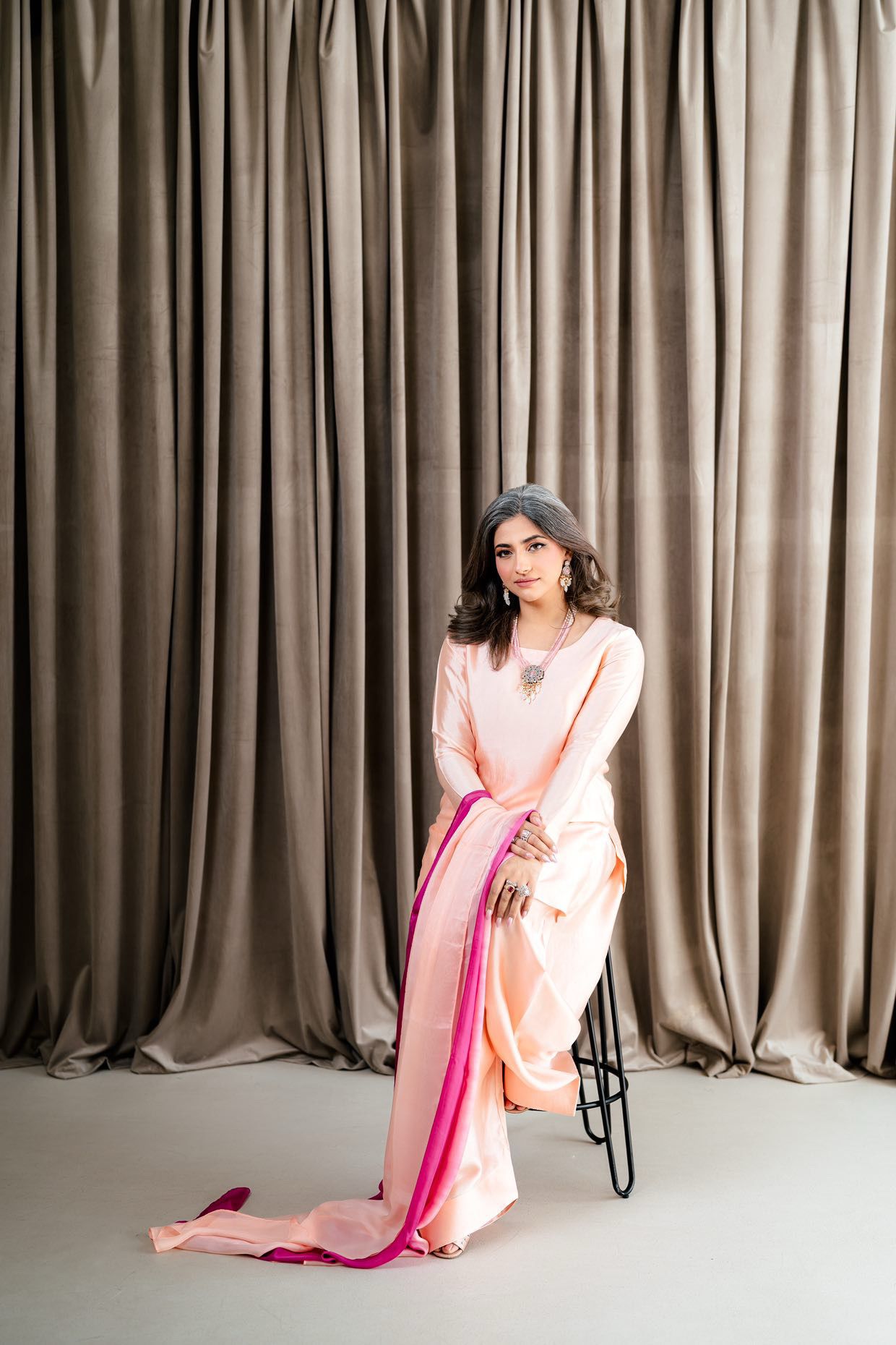 Gulrosh- Handcrafted Peach Frshishlwar Ensemble for Evening Events