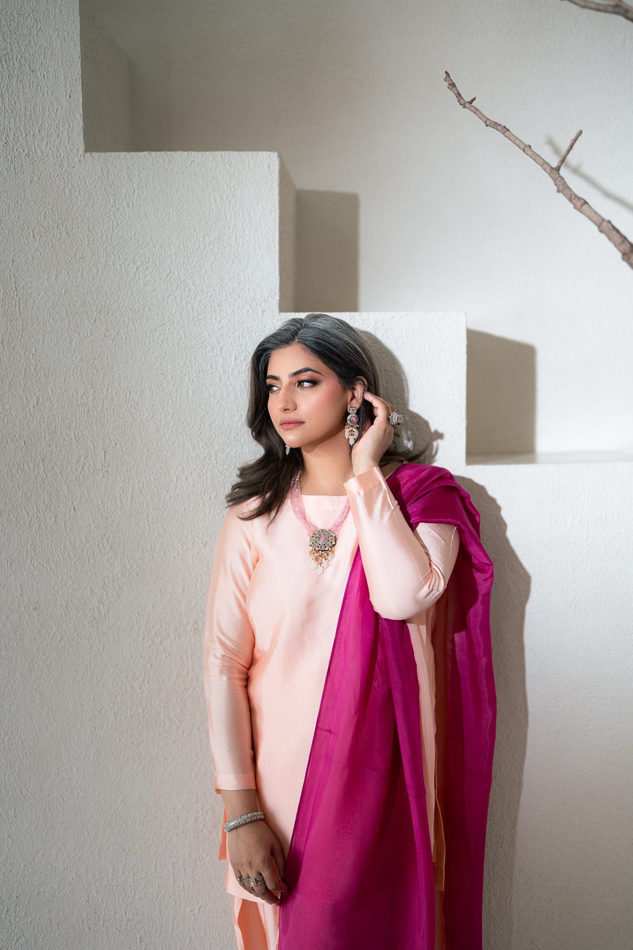 Gulrosh- Handcrafted Peach Frshishlwar Ensemble for Evening Events