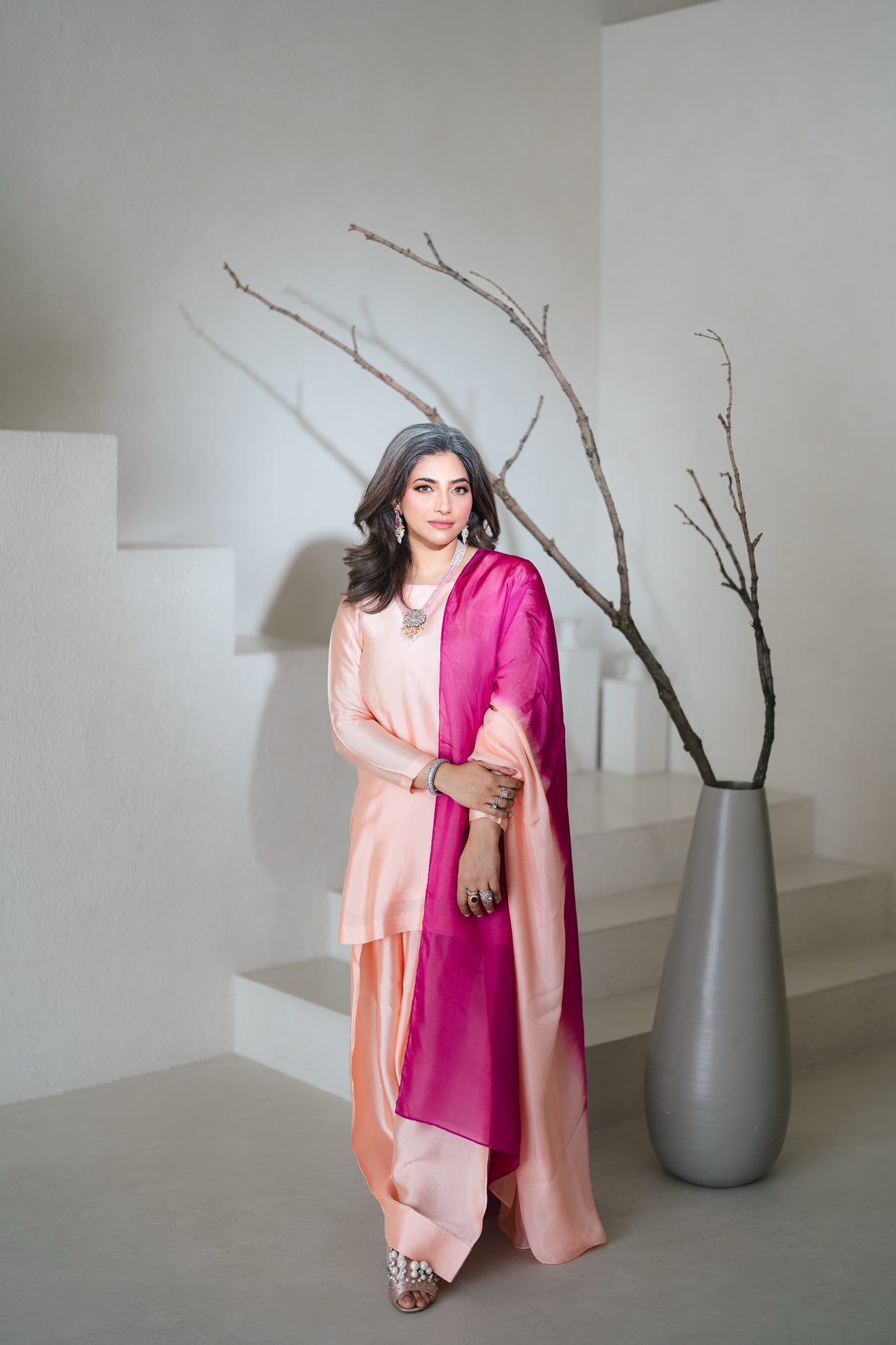 Gulrosh- Handcrafted Peach Frshishlwar Ensemble for Evening Events