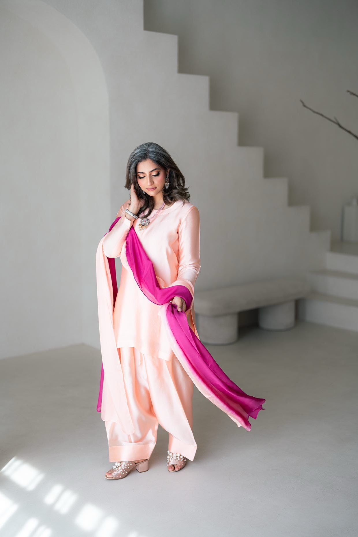Gulrosh- Handcrafted Peach Frshishlwar Ensemble for Evening Events