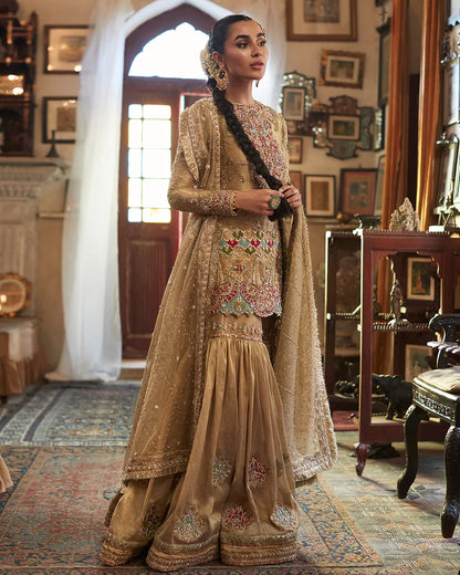 Gurleen-Embellished tissue shirt with Gharara-By-Faiza Saqlain