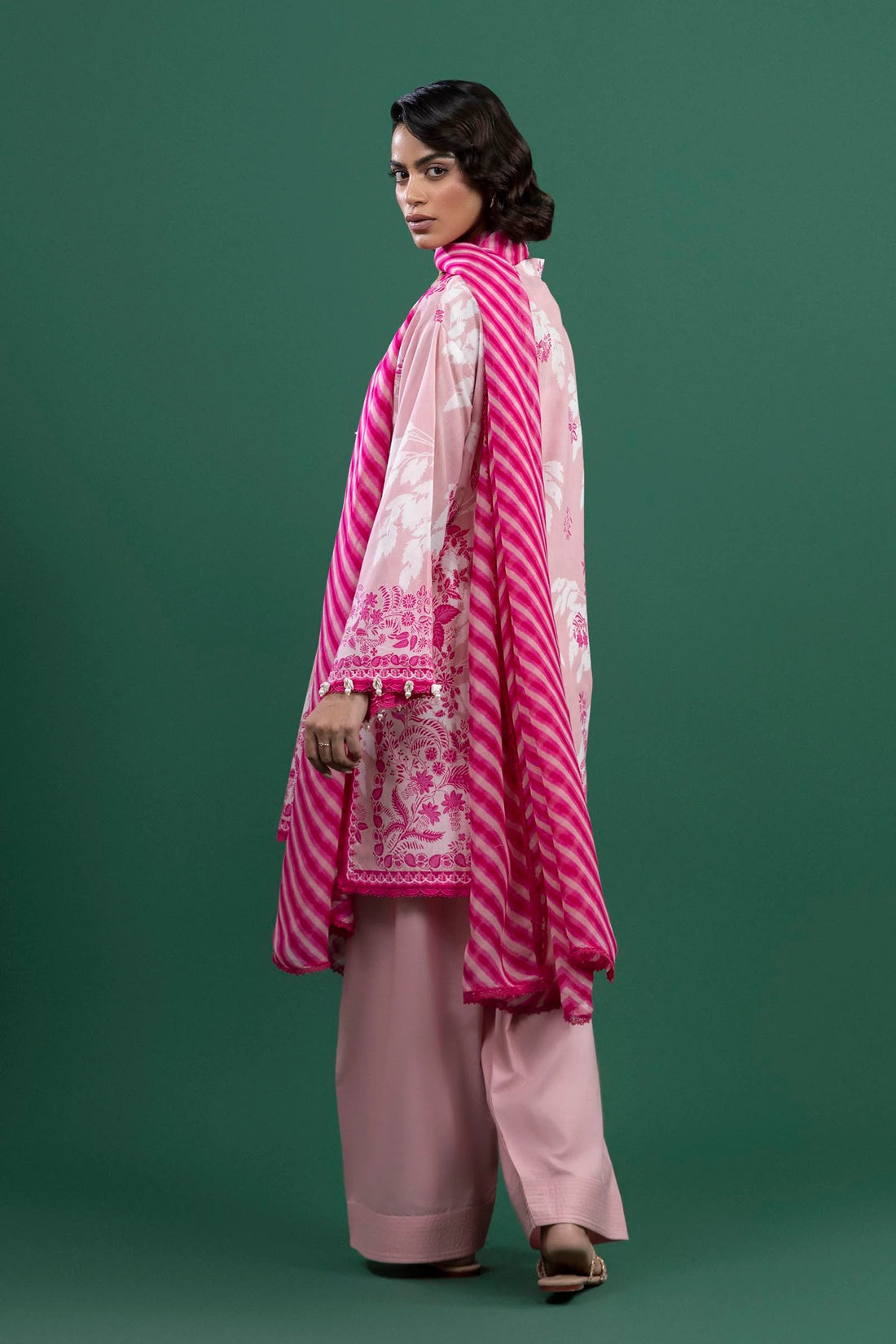 H253-003A-3AI – Mahay pastel lawn outfit with printed shirt, cambric pants, and soft blush pink chiffon dupatta – Summer stitched suit at Pakistanimoda