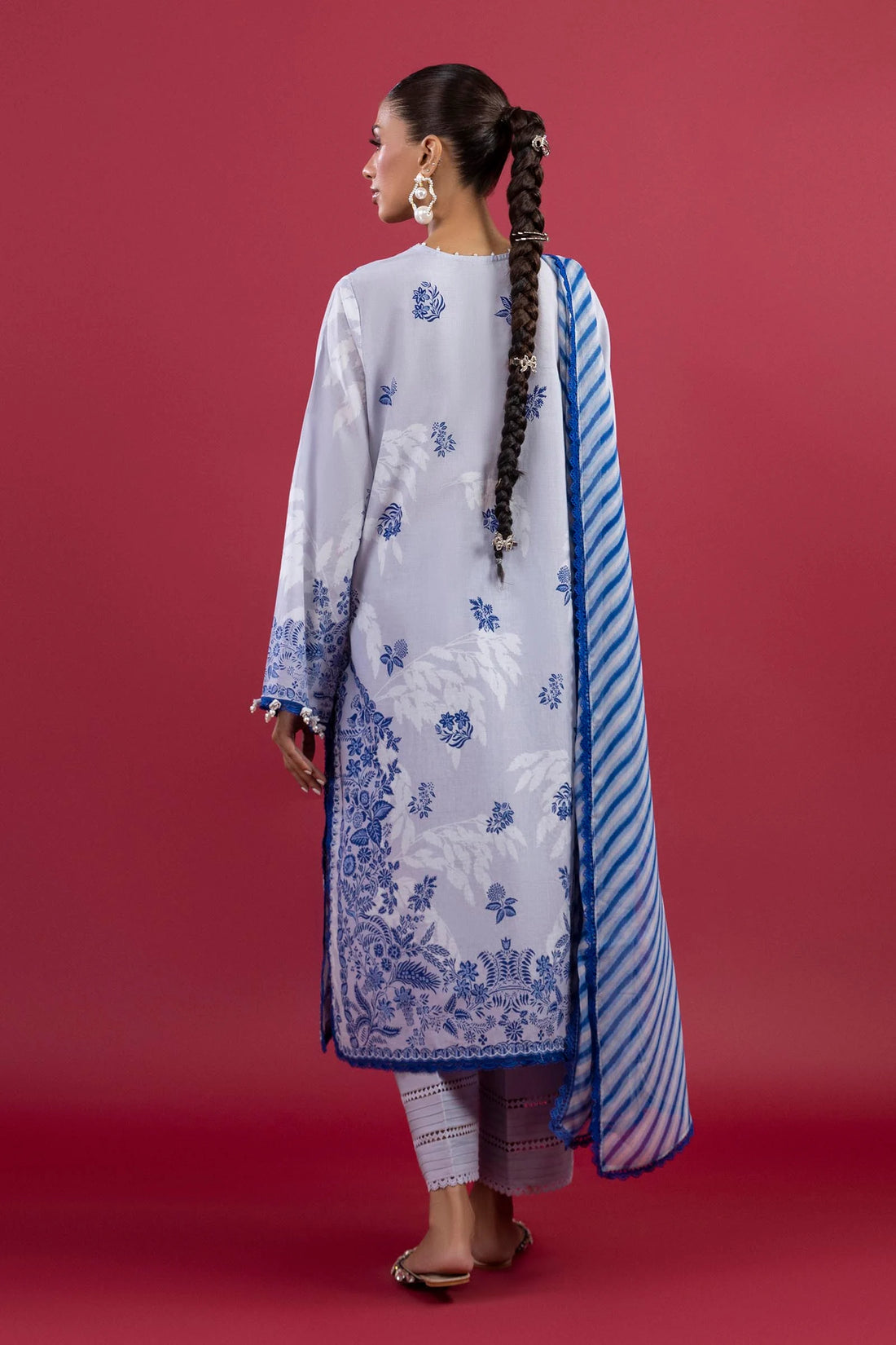 H253-003B-3AI – Mahay aqua lawn stitched outfit with chiffon dupatta and cambric pants – Summer-ready suit for Pakistani women abroad at Pakistanimoda