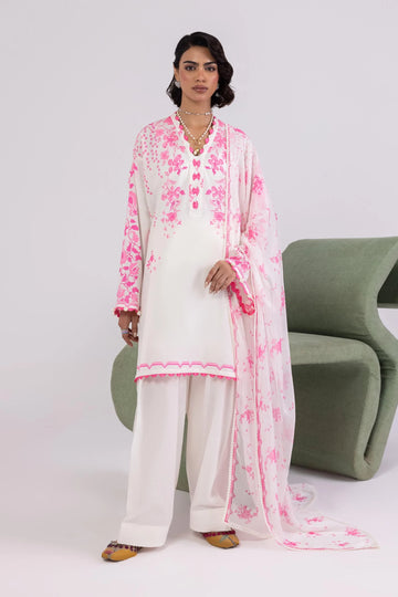 H253-004A-3AI – Mahay stitched floral lawn suit with pink chiffon dupatta and cambric trousers – Summer ready-to-wear outfit at Pakistanimoda
