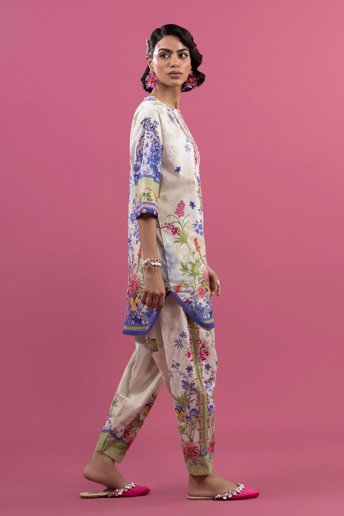 H253-005A-2C – Mahay stitched lawn dress with blue print, cambric pants, and chiffon dupatta – Ready-to-wear for USA shoppers at Pakistanimoda