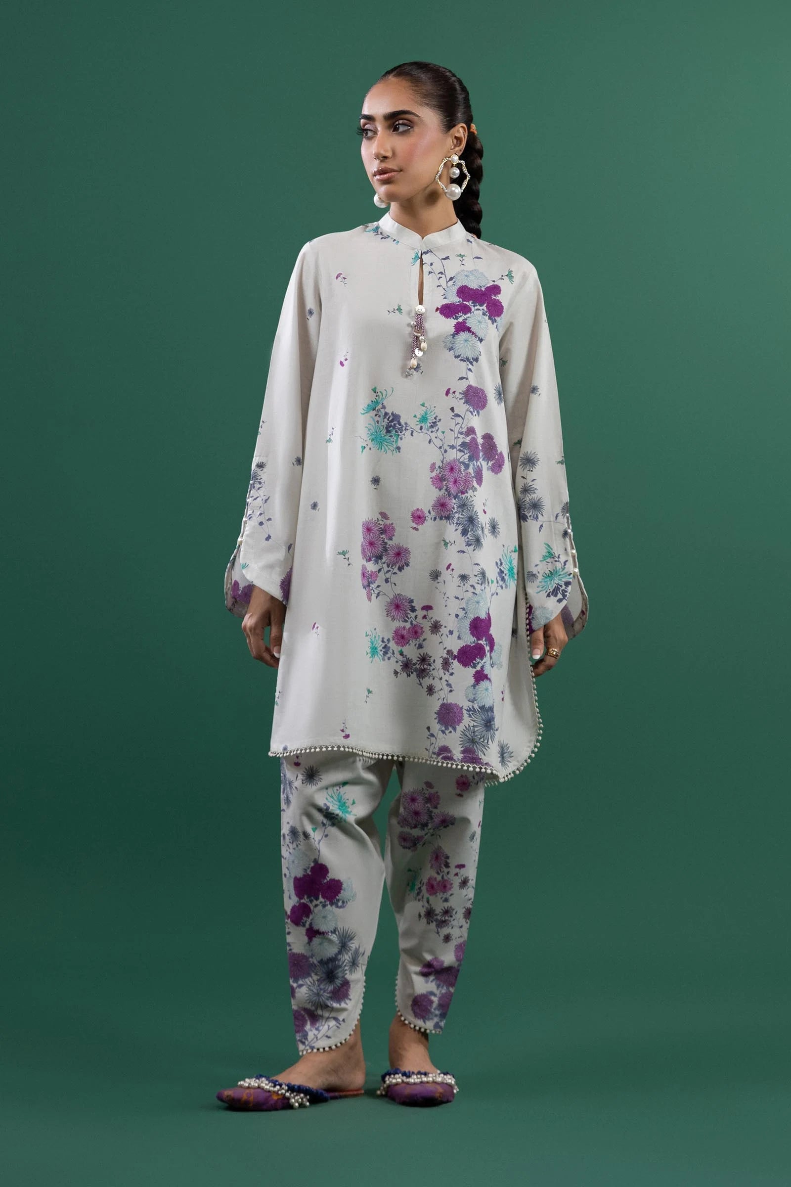 H253-006A-2C – Mahay grey stitched lawn suit with chiffon dupatta and cambric pants – Summer outfit for Pakistani women in UK, USA, and Canada