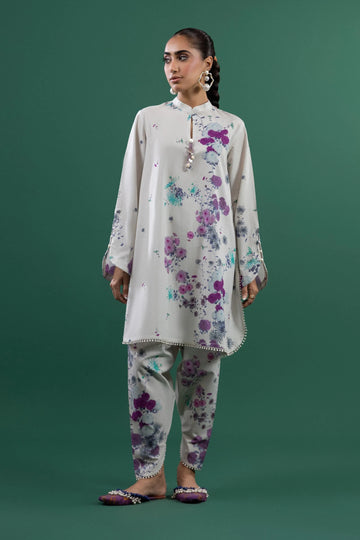 H253-006A-2C – Mahay grey stitched lawn suit with chiffon dupatta and cambric pants – Summer outfit for Pakistani women in UK, USA, and Canada