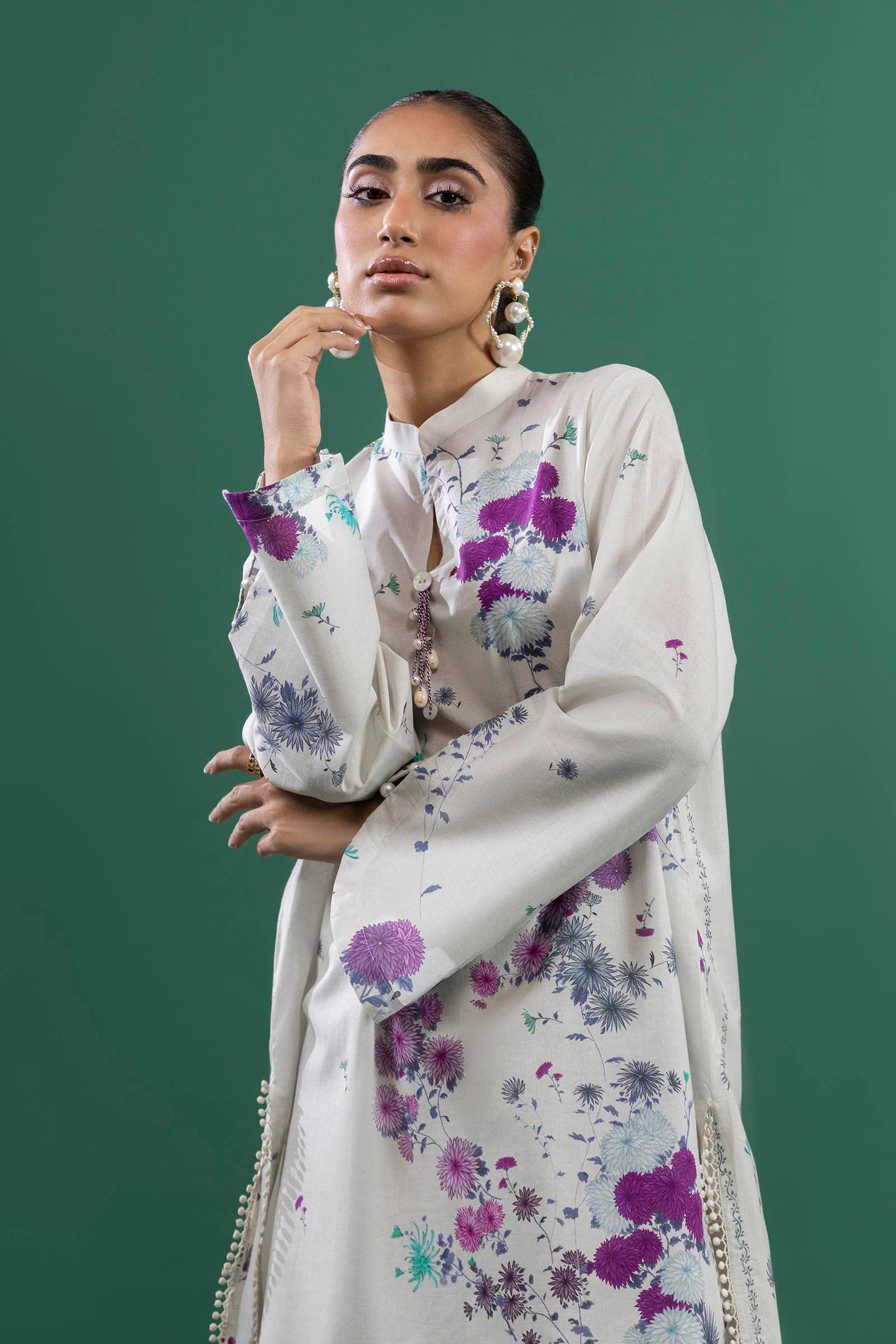 H253-006A-2C – Mahay grey stitched lawn suit with chiffon dupatta and cambric pants – Summer outfit for Pakistani women in UK, USA, and Canada