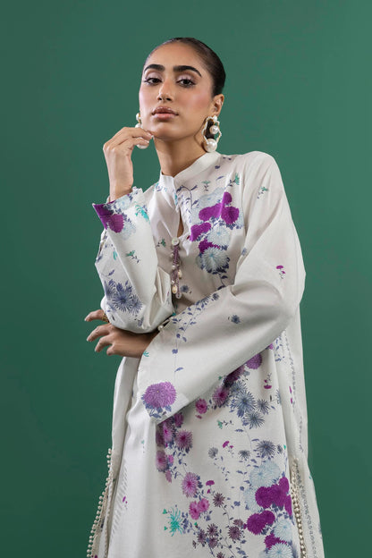 H253-006A-2C – Mahay grey stitched lawn suit with chiffon dupatta and cambric pants – Summer outfit for Pakistani women in UK, USA, and Canada