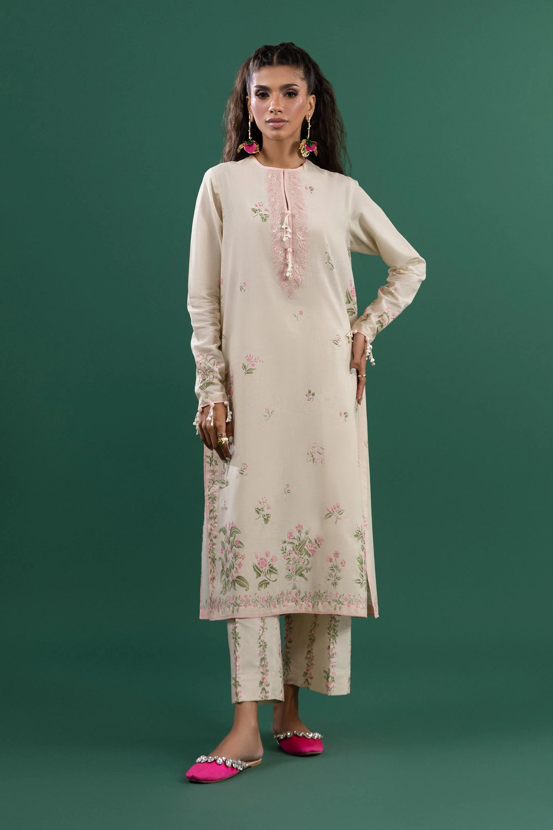 Mahay H253-007A-2C stitched lawn outfit with pink chiffon dupatta and cambric pants – Soft tone suit for Pakistani women in UK & USA