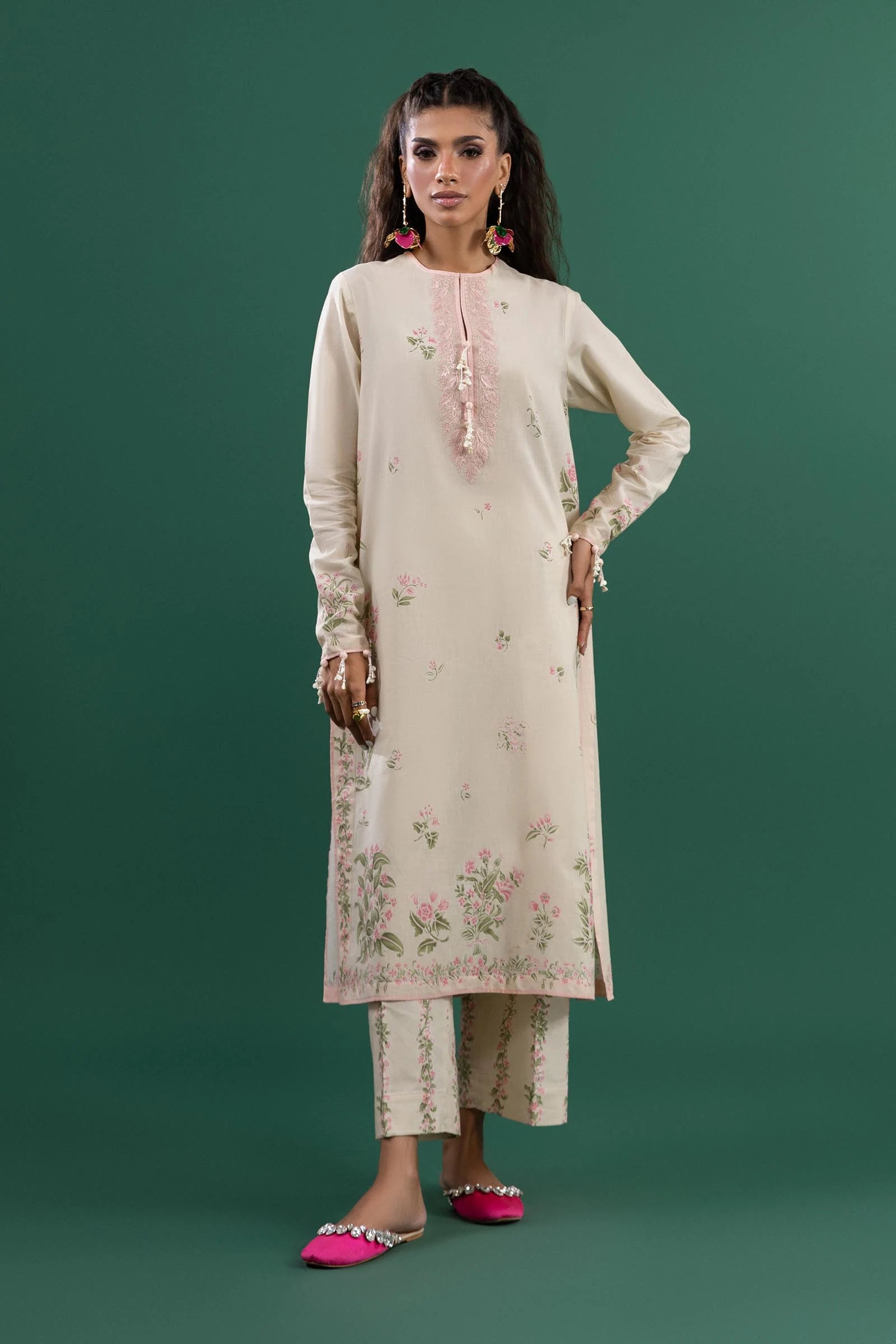 Mahay H253-007A-2C stitched lawn outfit with pink chiffon dupatta and cambric pants – Soft tone suit for Pakistani women in UK & USA