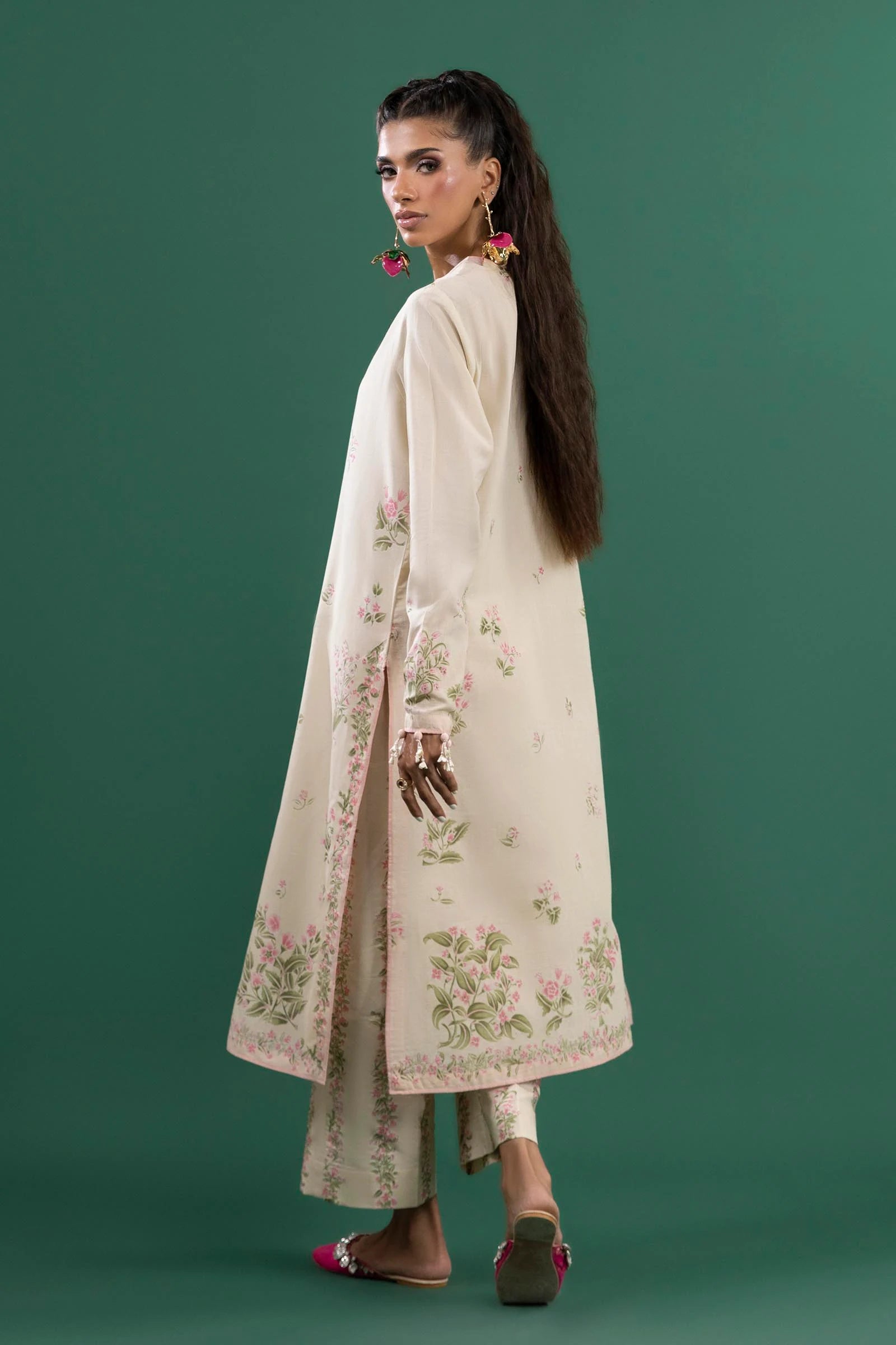 Mahay H253-007A-2C stitched lawn outfit with pink chiffon dupatta and cambric pants – Soft tone suit for Pakistani women in UK & USA