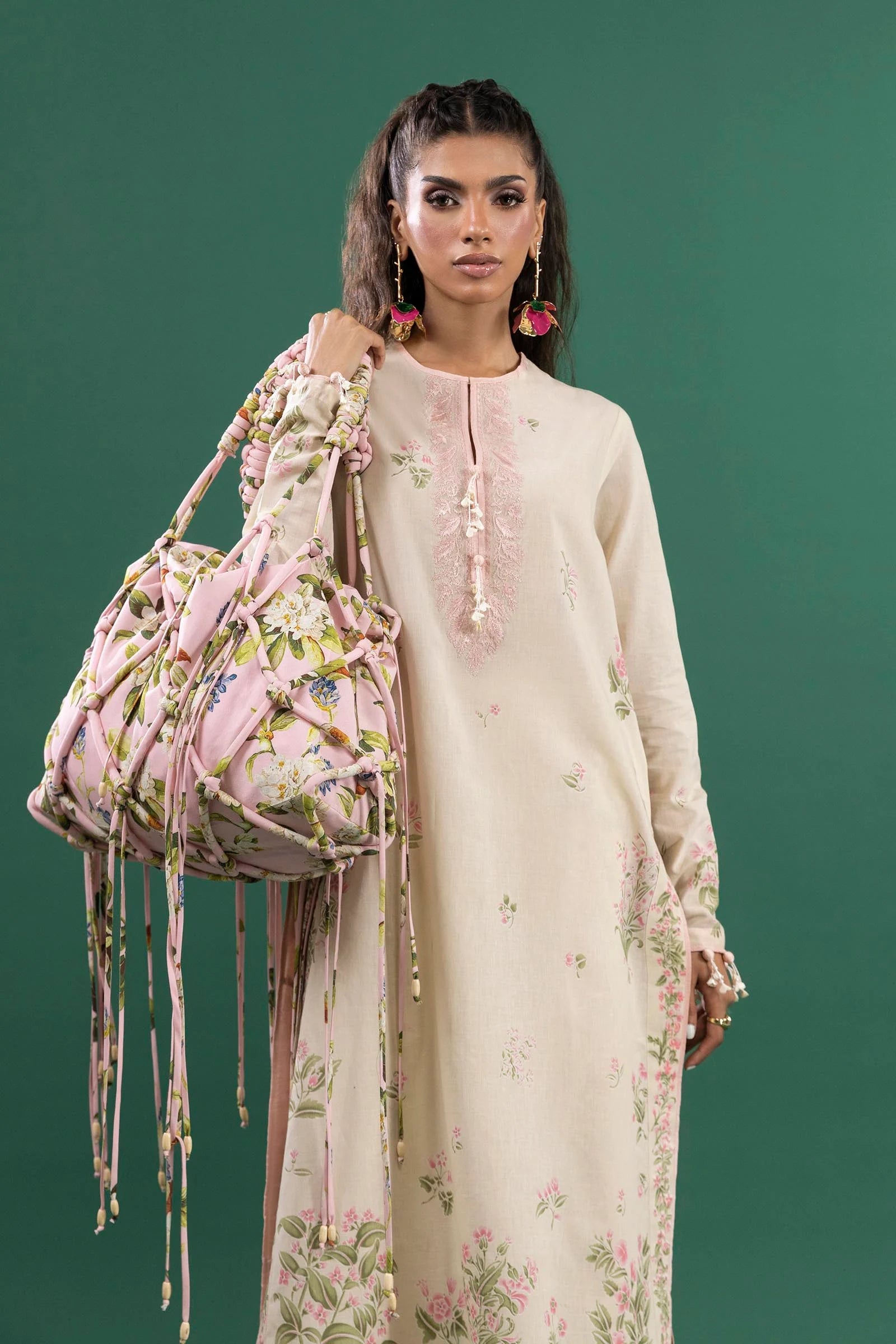 Mahay H253-007A-2C stitched lawn outfit with pink chiffon dupatta and cambric pants – Soft tone suit for Pakistani women in UK & USA