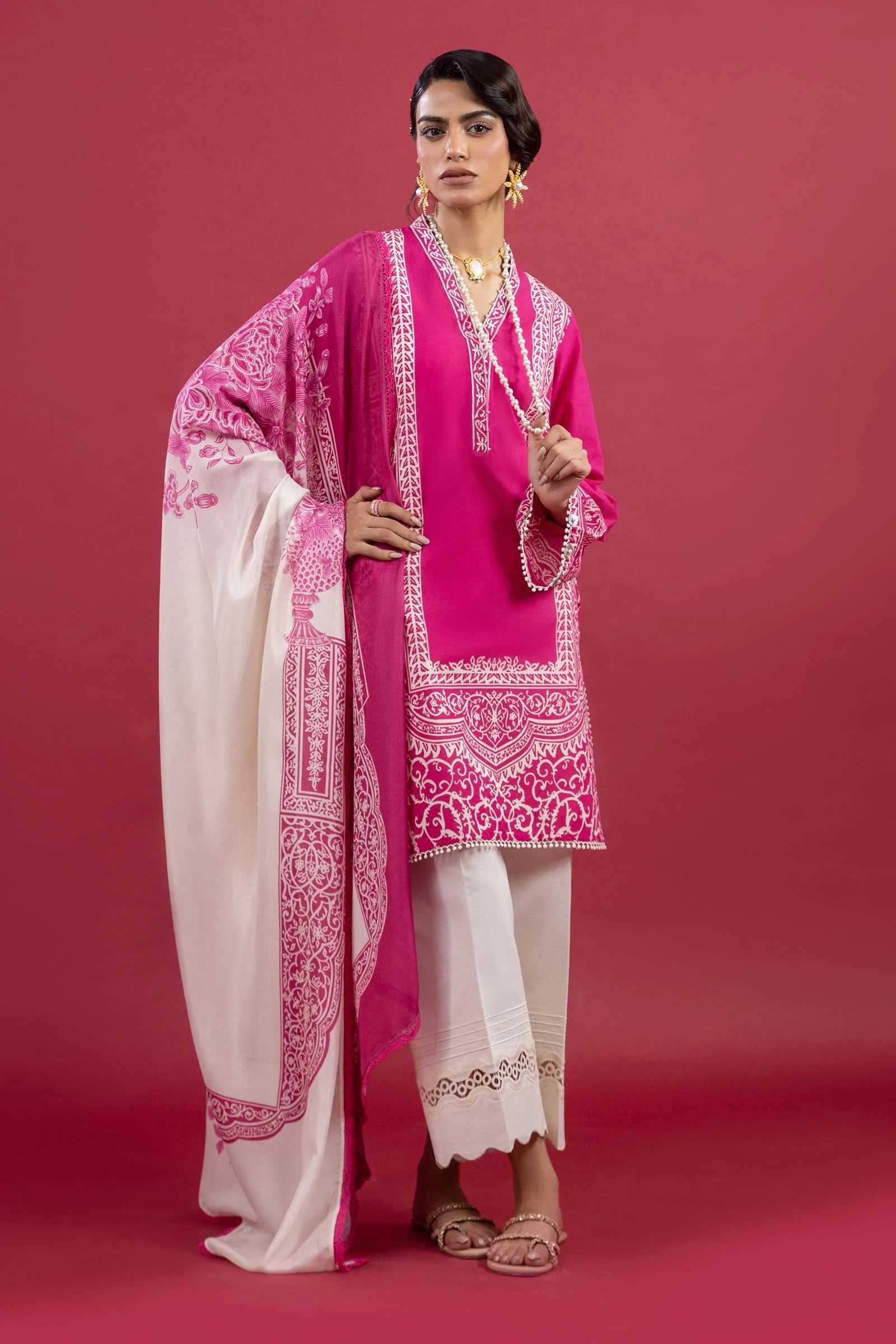 H253-008A-2S – Mahay pink lawn stitched outfit with chiffon dupatta and cambric trousers – Ready-to-wear for USA at Pakistanimoda

