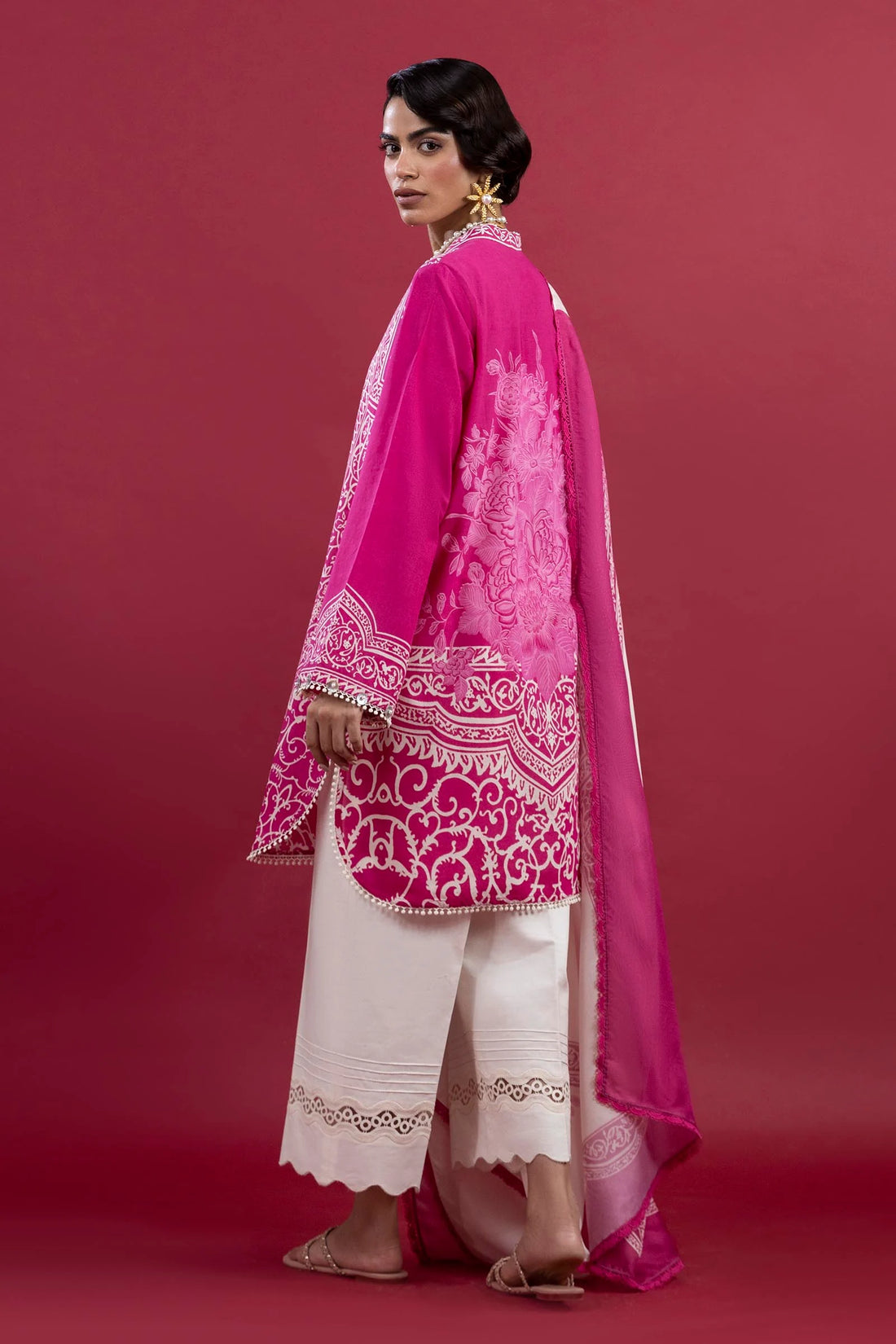 H253-008A-2S – Mahay pink lawn stitched outfit with chiffon dupatta and cambric trousers – Ready-to-wear for USA at Pakistanimoda

