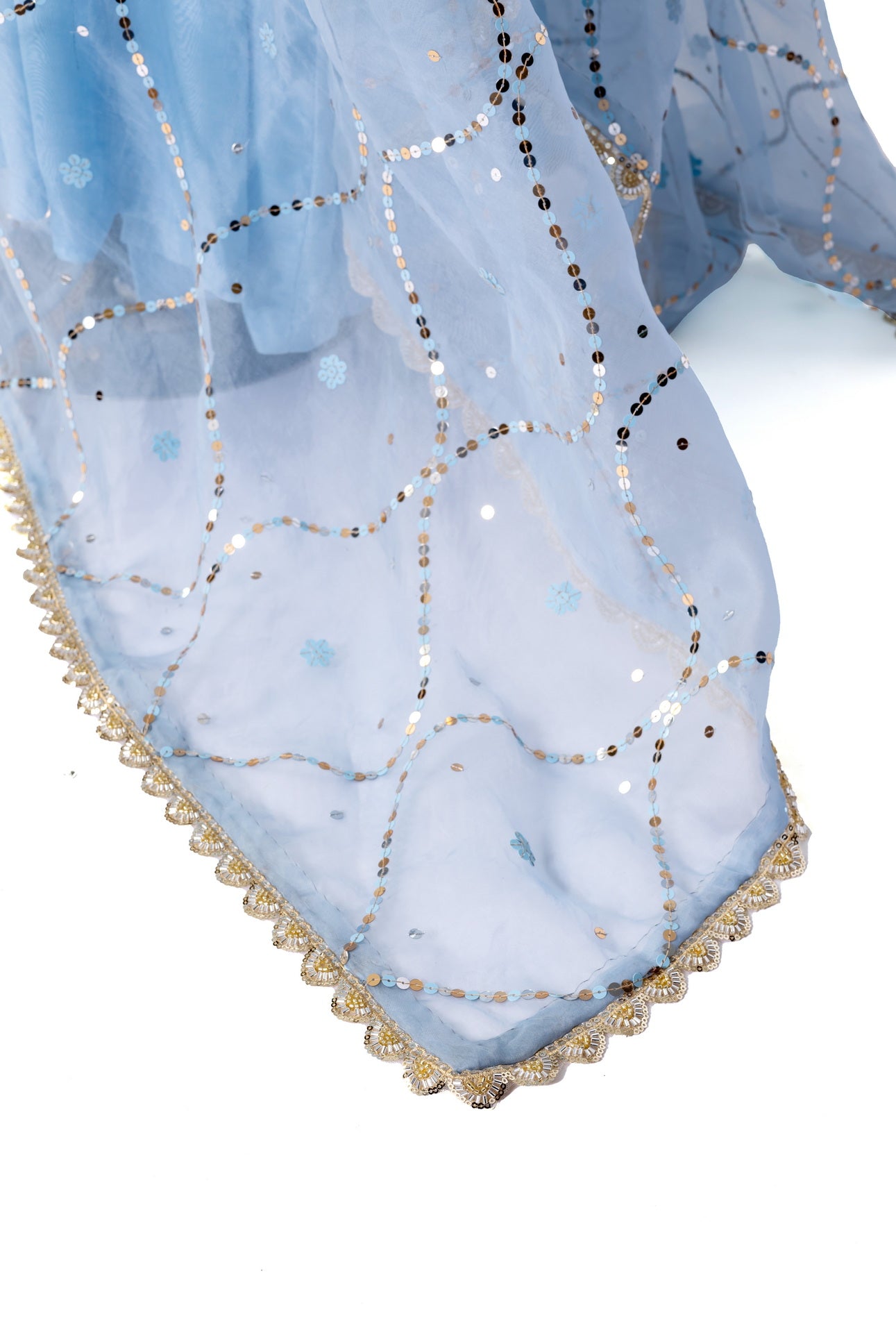 Hafsa sky blue silk Anarkali with hand embroidery, straight pants, and organza dupatta for weddings, evening parties, and formal occasions by MariamRaj