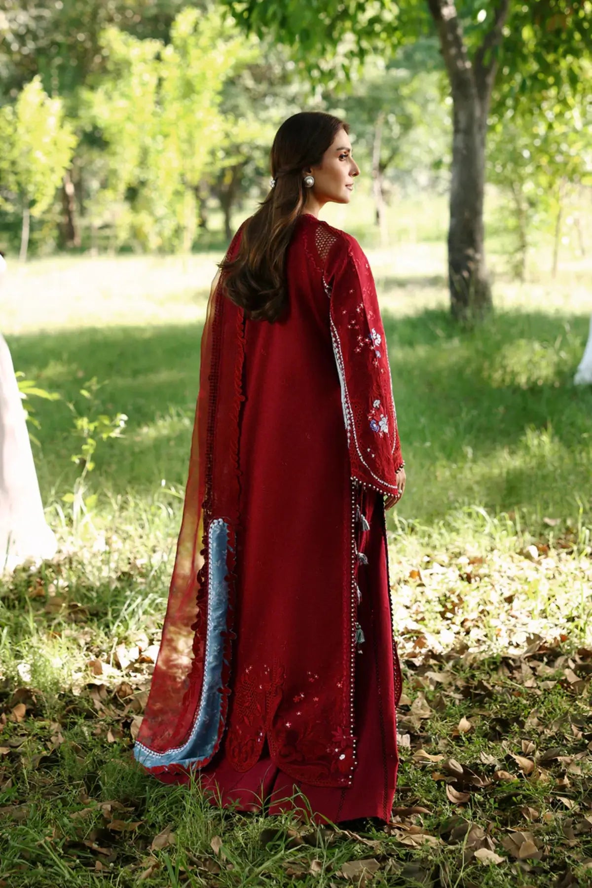 Halia red Afrozeh A Lawn 2026 stitched 3PC suit with embroidered shirt and organza dupatta