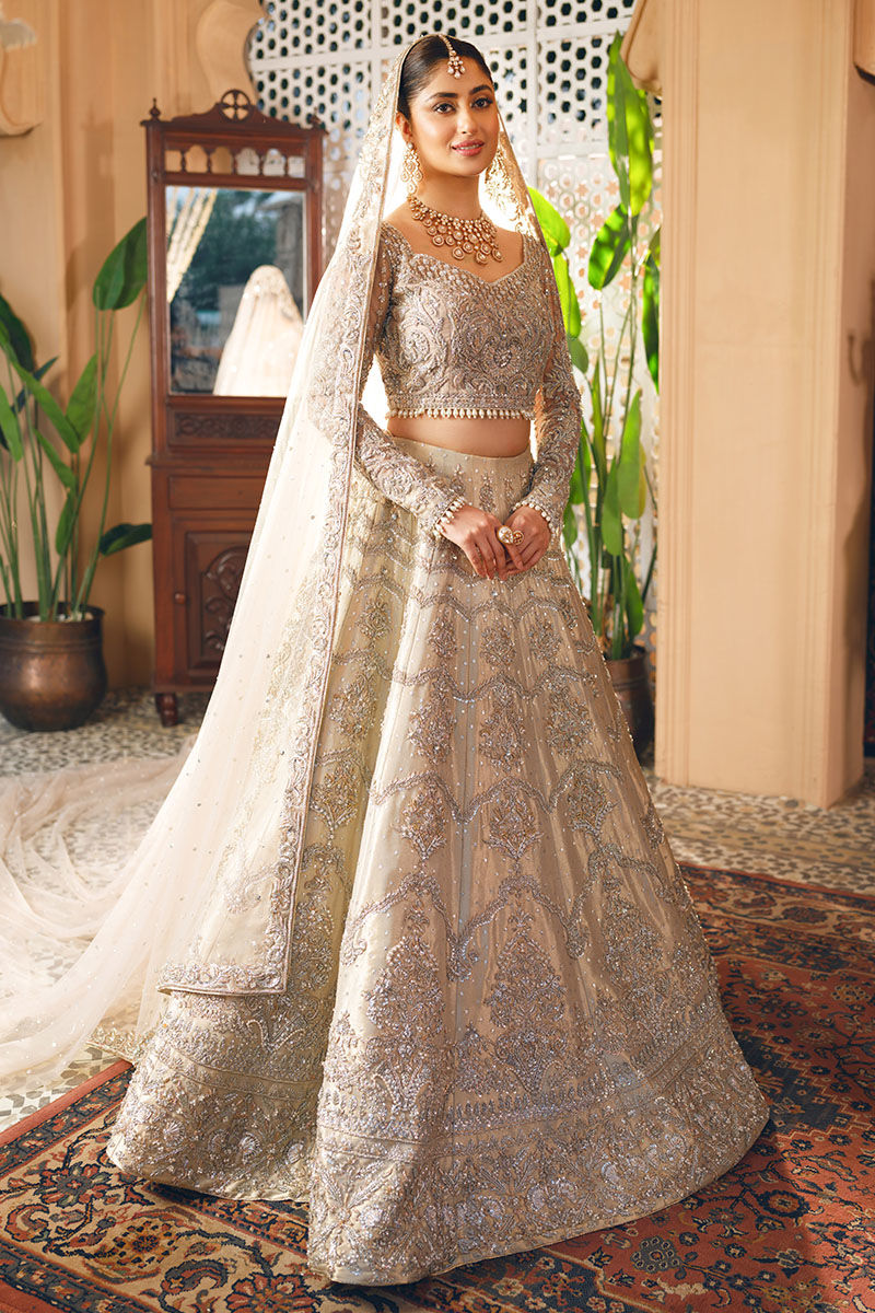 Halyah-Designer Silver Tissue  Bridal Lehenga & Blouse