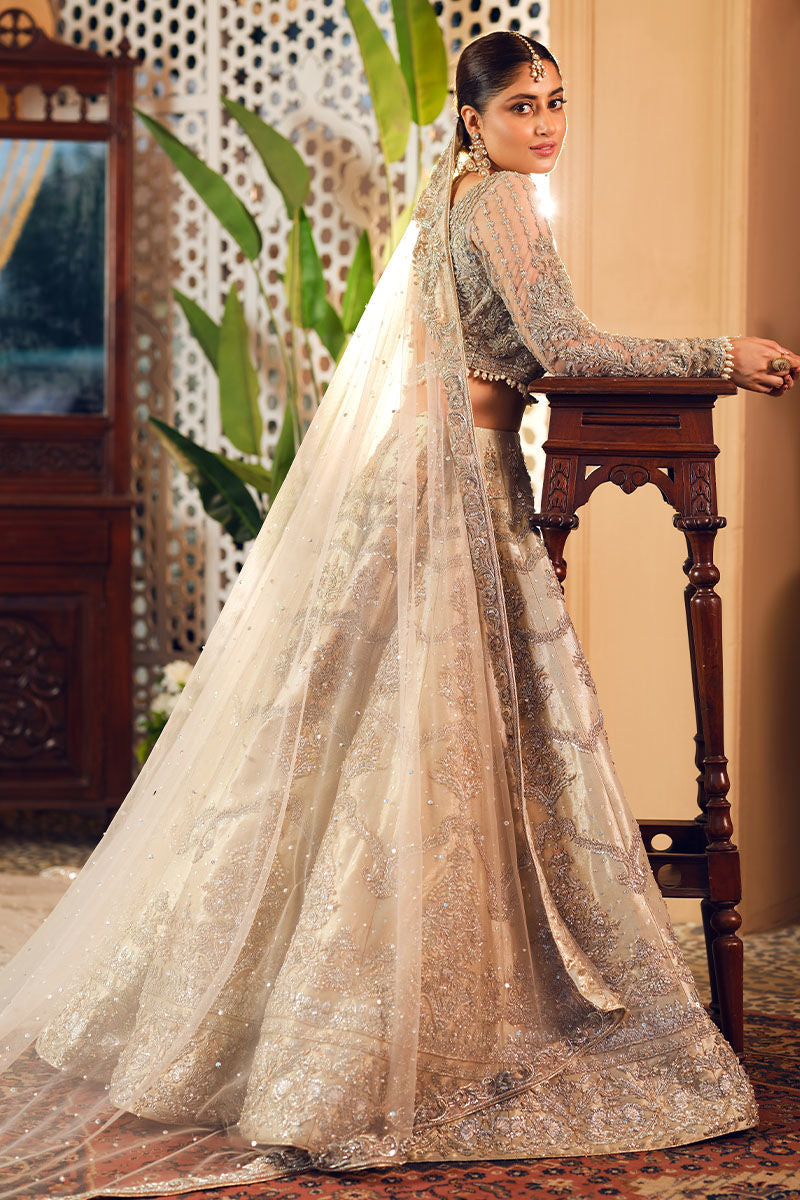 Halyah-Designer Silver Tissue  Bridal Lehenga & Blouse