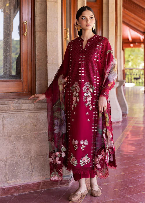 Hanging Gardens 2-A-Ruby Red Luxury Embroidered Lawn Suit for Party & Eid Wear-Saira Shakira USA UK Canada