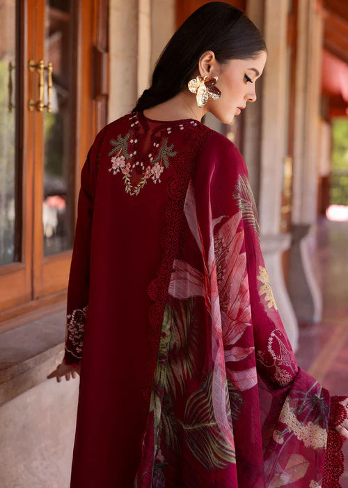 Hanging Gardens 2-A-Ruby Red Luxury Embroidered Lawn Suit for Party & Eid Wear-Saira Shakira USA UK Canada