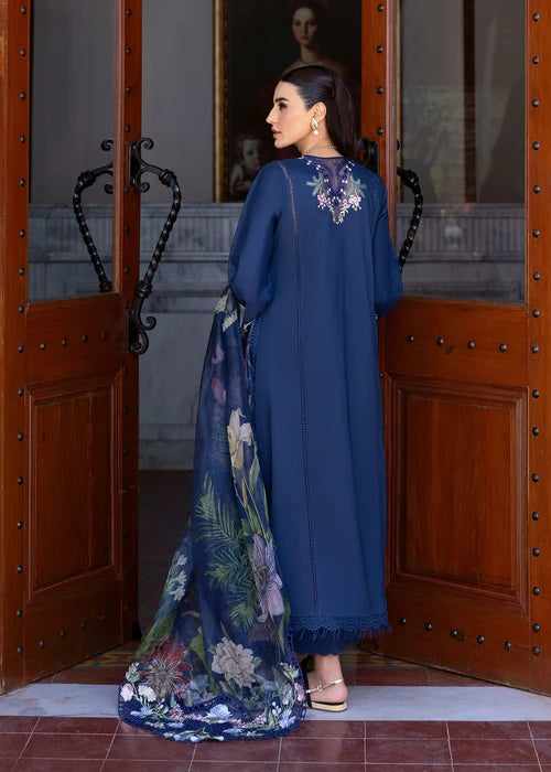 Hanging Gardens 2-B – Midnight Blue Embroidered Lawn Suit with Botanical Cotton Net Dupatta by Saira Shakira