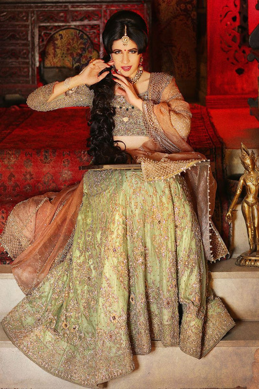 Happy Oculus-Pistachio Green Pakistani Bridal Lehenga