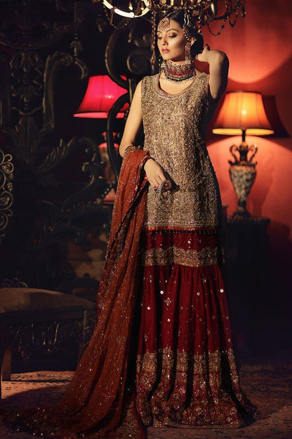 Heer Sultan-Red and Gold Bridal Gharara