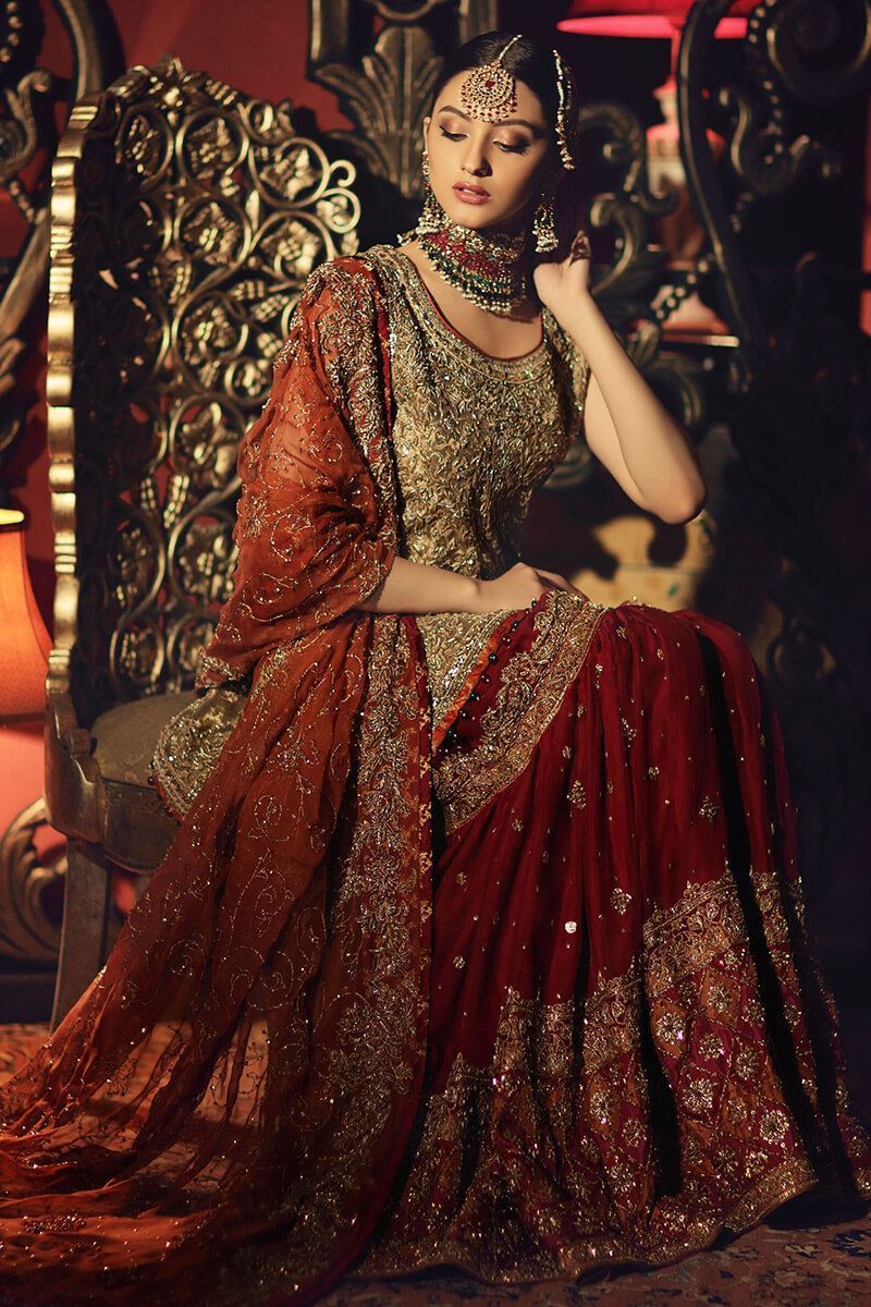 Heer Sultan-Red and Gold Bridal Gharara