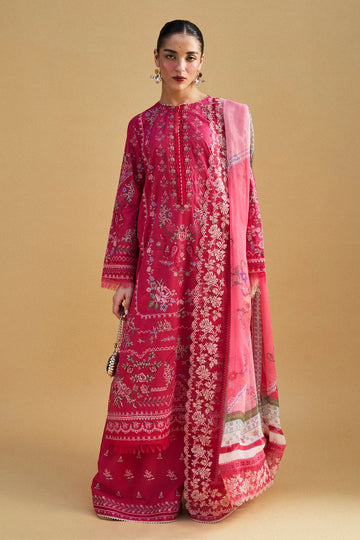 Hikari-7A- Embroidered Pink Lawn Ensemble By- Zara Shahjahan