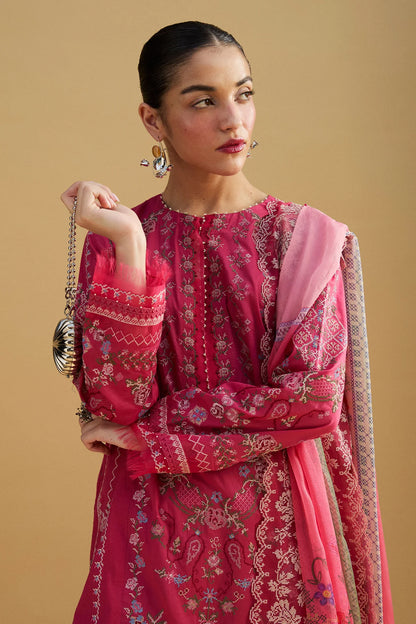 Hikari-7A- Embroidered Pink Lawn Ensemble By- Zara Shahjahan