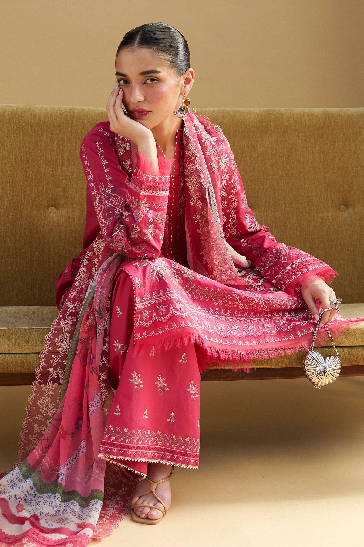 Hikari-7A- Embroidered Pink Lawn Ensemble By- Zara Shahjahan