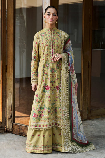 Hikari-7B- Embroidered Lime Yellow Lawn Ensemble By- Zara Shahjahan