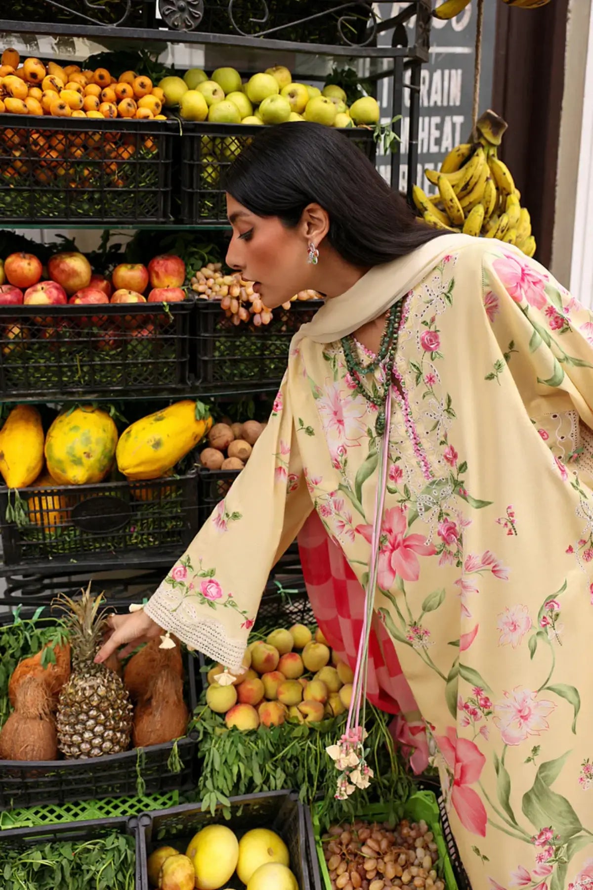 Zaha Himalayan Bell Mist ZF26-01 melon stitched lawn 3PC suit with floral print and chiffon dupatta