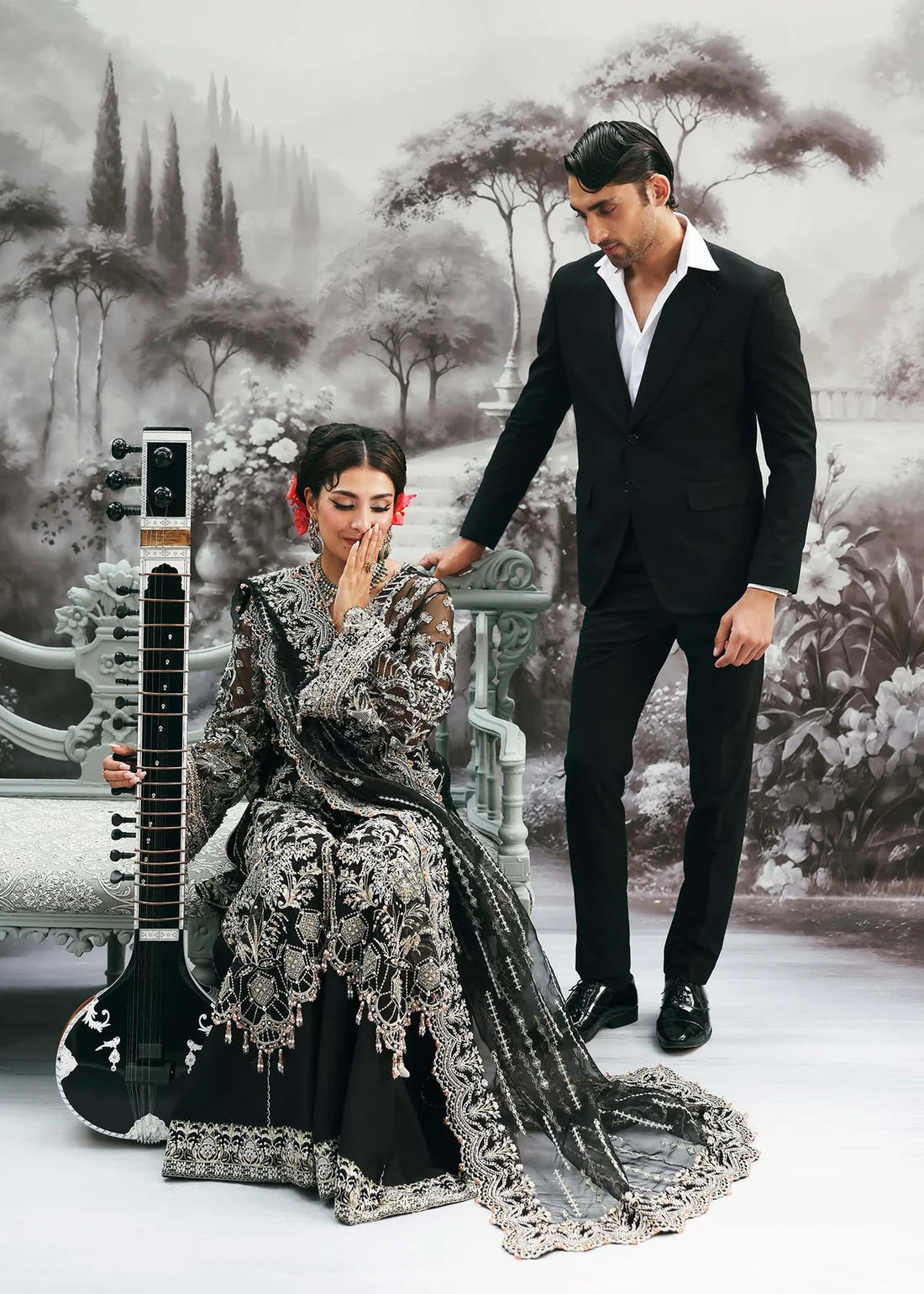 Huriya – Onyx Noir Organza Suit Maahi Festive ’25 by Kanwal Malik stitched only with embroidery, dupatta & trouser – festive wedding wear.