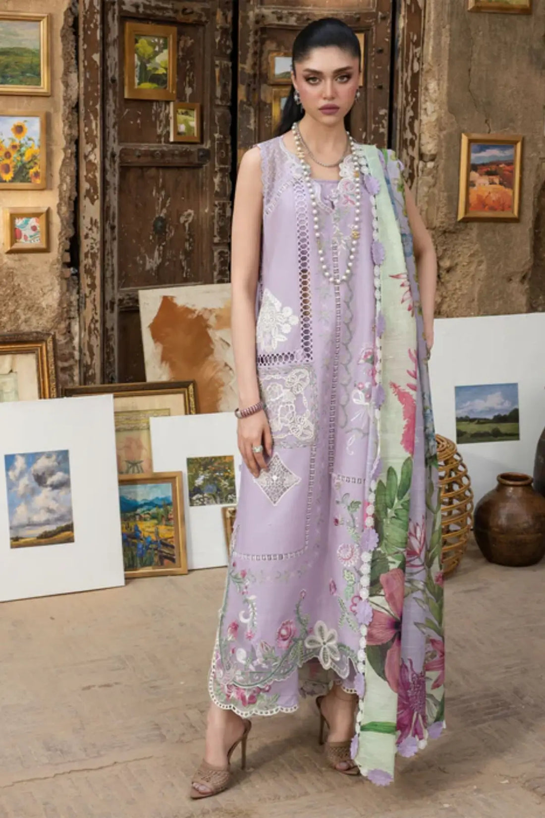 IRIS 1B lilac floral embroidered lawn suit by Saira Shakira with monar dupatta