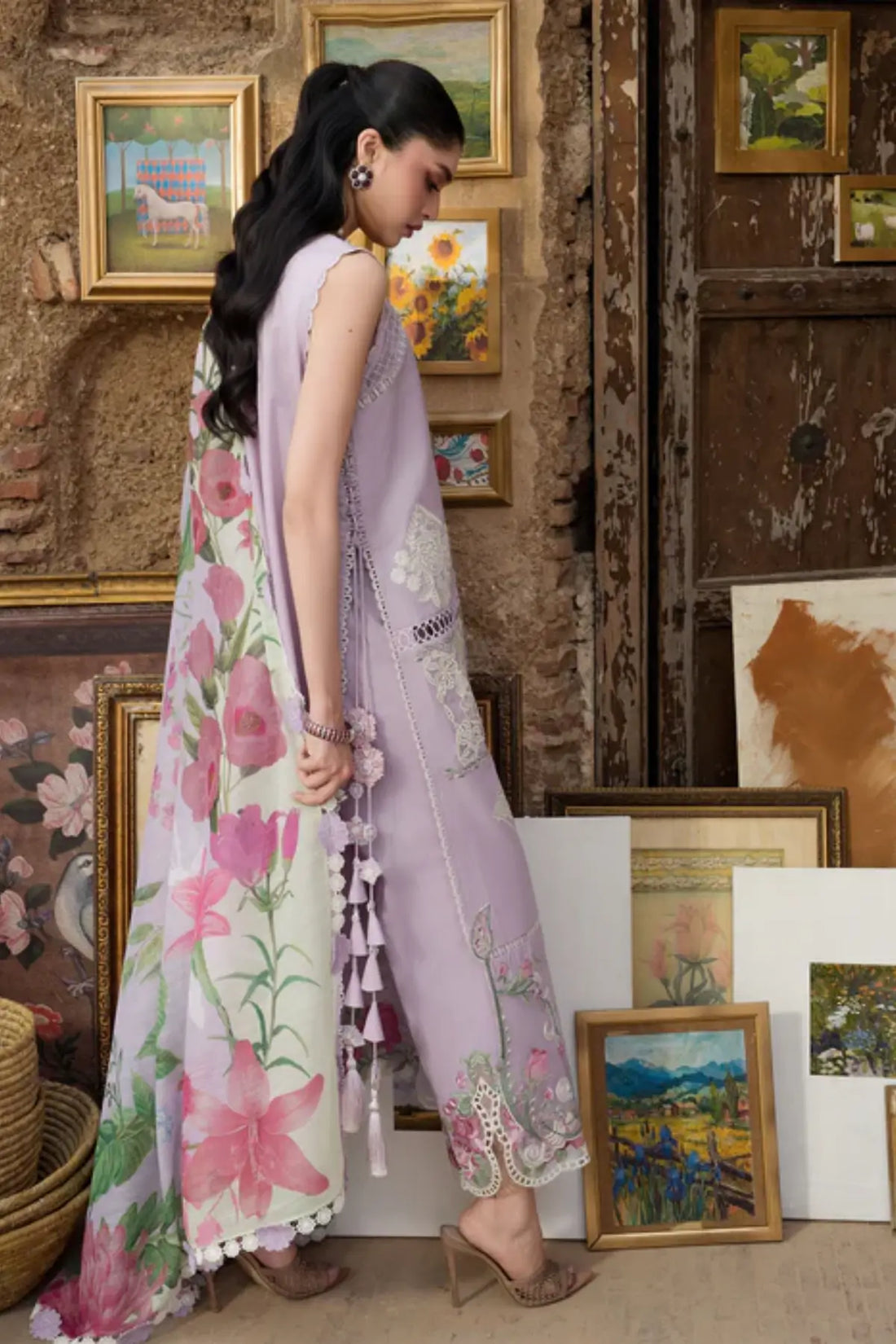 IRIS 1B lilac floral embroidered lawn suit by Saira Shakira with monar dupatta