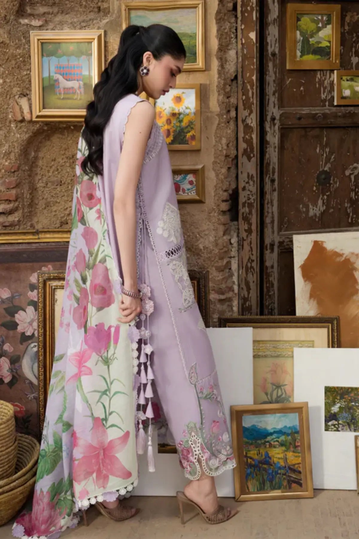 IRIS 1B lilac floral embroidered lawn suit by Saira Shakira with monar dupatta