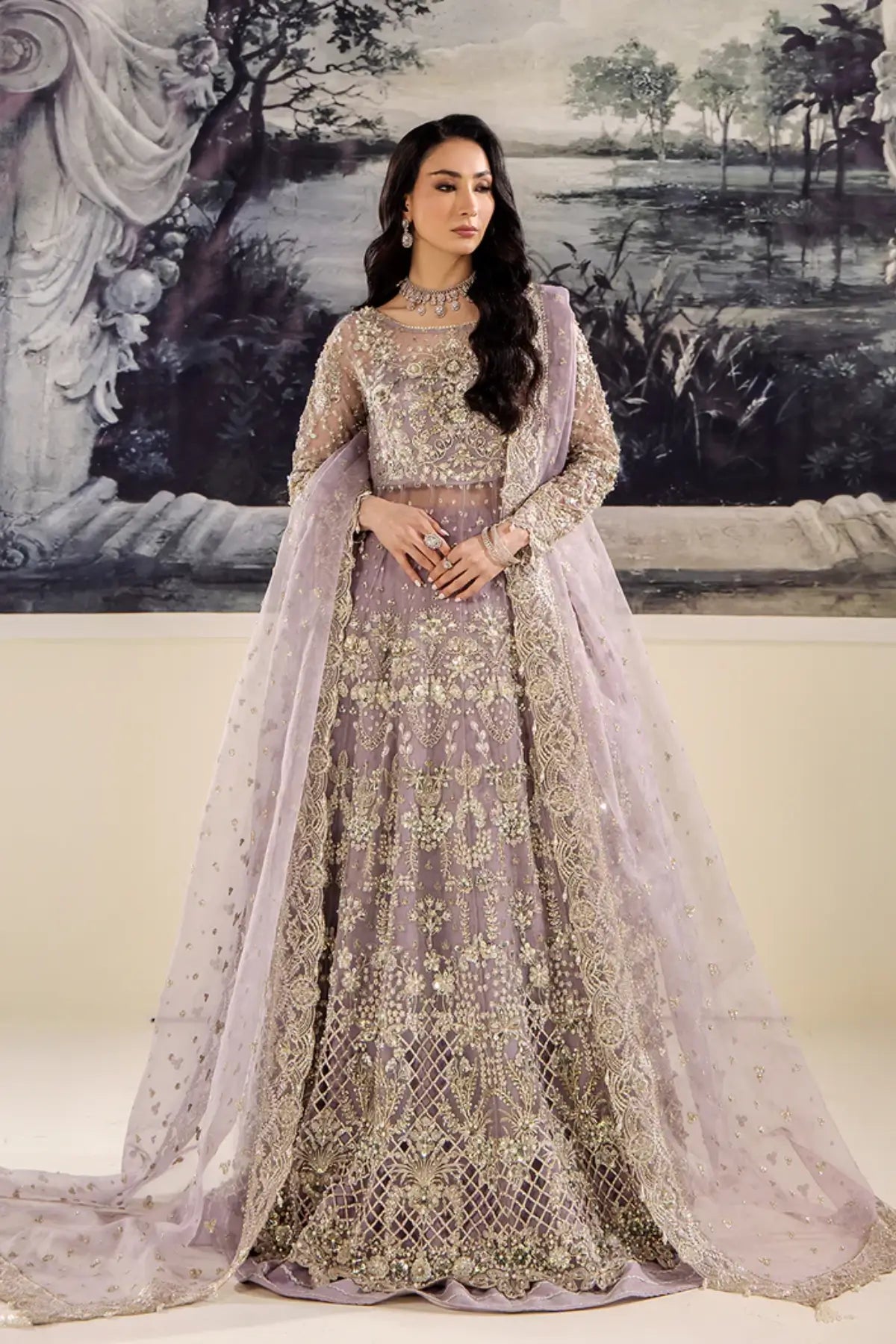 ISABELLA by Saad Shaikh lilac stitched wedding formal suit with embroidered dupatta and raw silk trouser | Pakistanimoda
