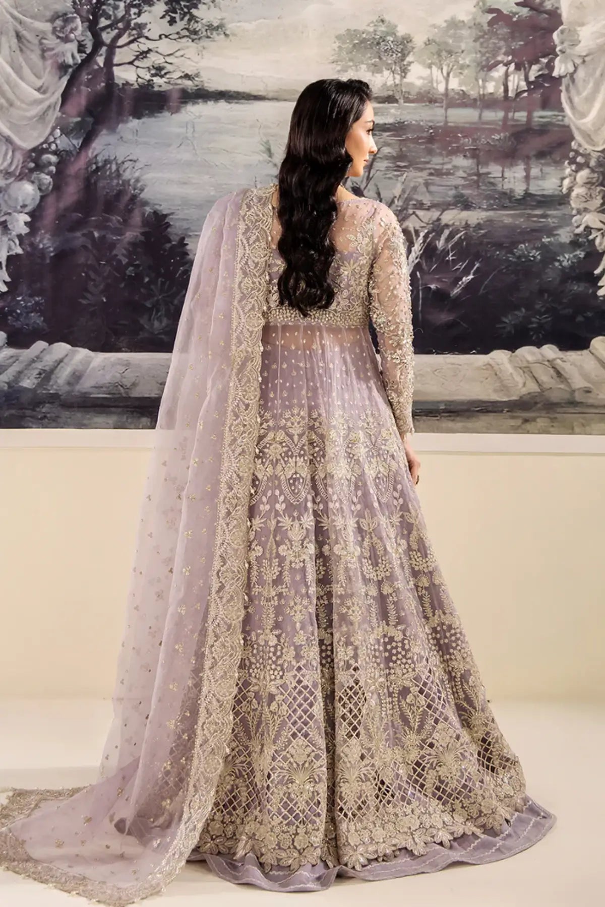 ISABELLA by Saad Shaikh lilac stitched wedding formal suit with embroidered dupatta and raw silk trouser | Pakistanimoda