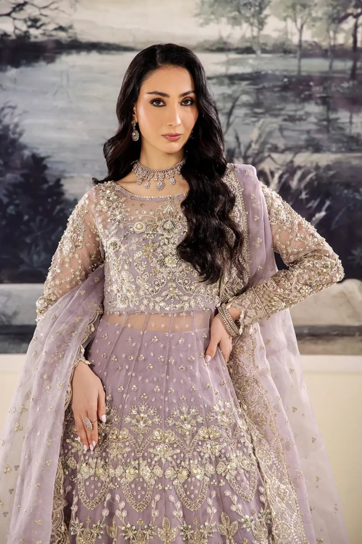 ISABELLA by Saad Shaikh lilac stitched wedding formal suit with embroidered dupatta and raw silk trouser | Pakistanimoda
