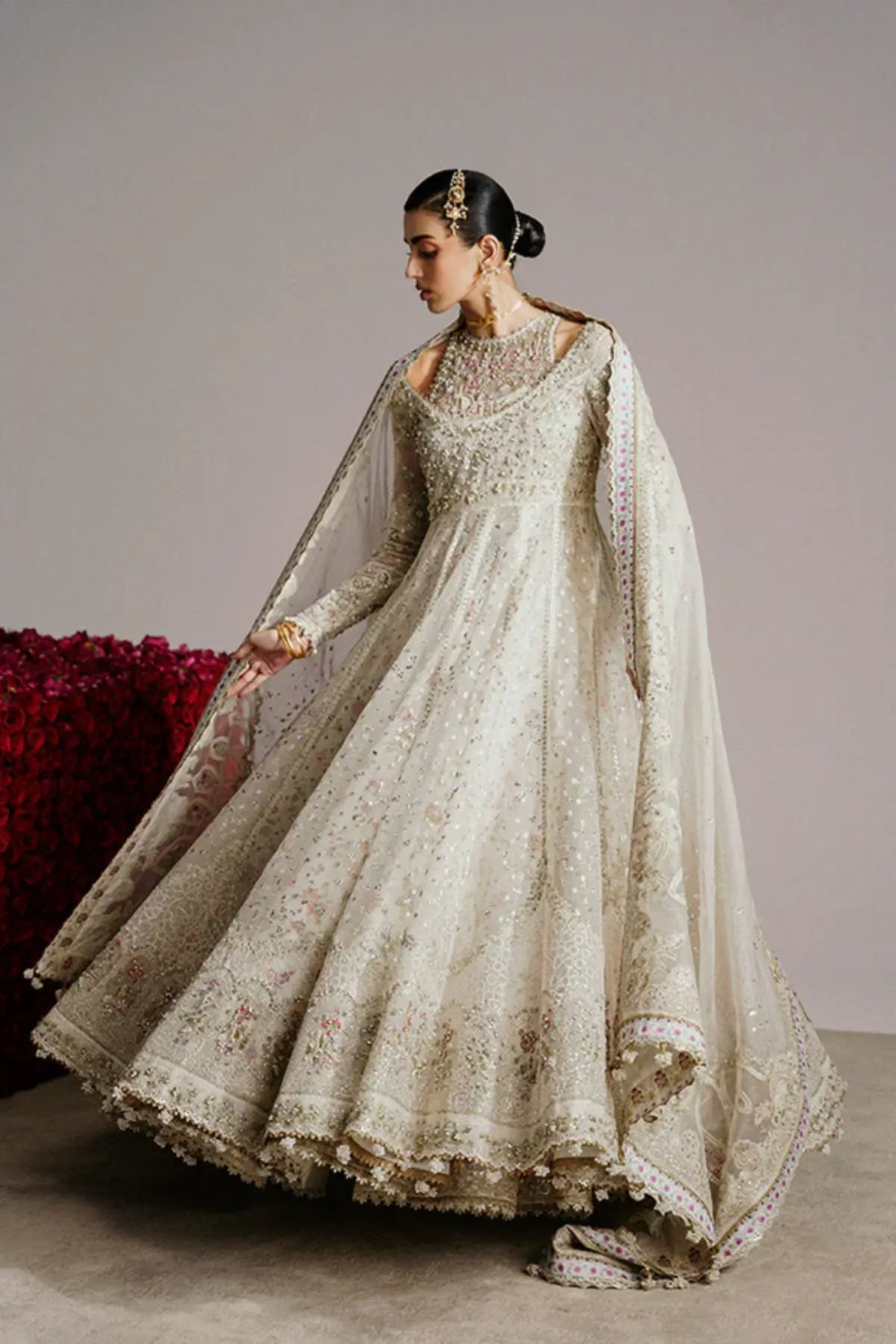 ISHANI by Suffuse ivory pishwas dress with embellished organza and embroidered dupatta, luxury wedding guest outfit