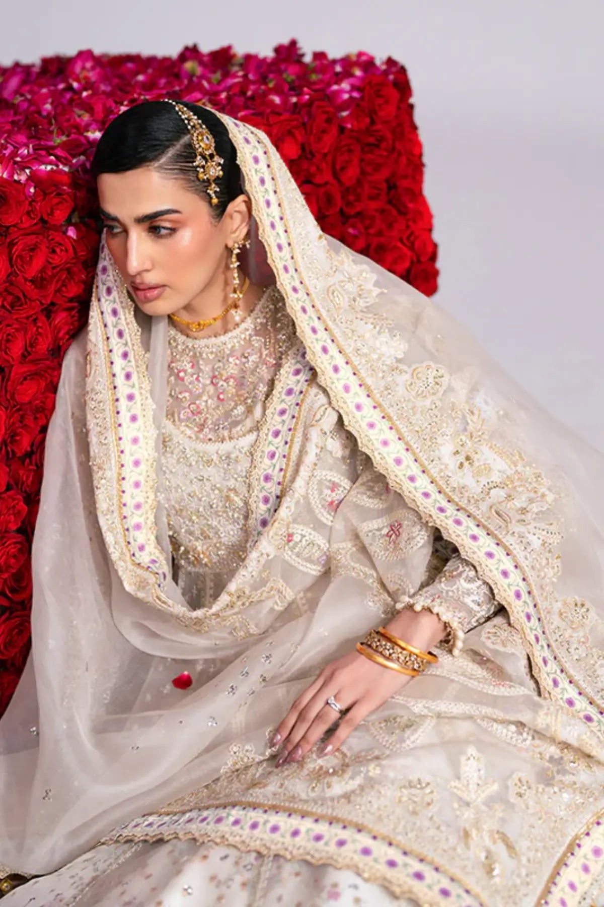 ISHANI by Suffuse ivory pishwas dress with embellished organza and embroidered dupatta, luxury wedding guest outfit