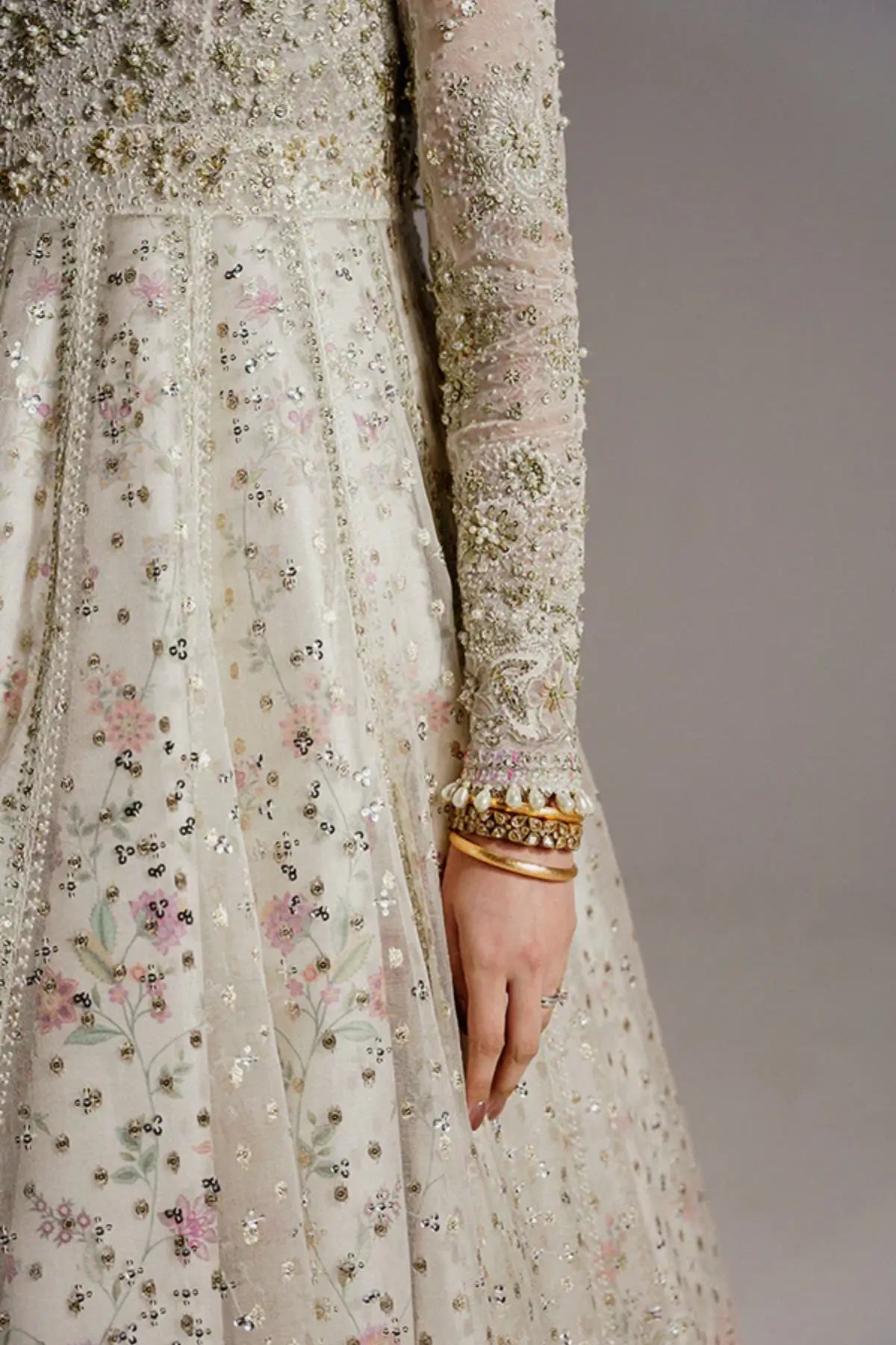 ISHANI by Suffuse ivory pishwas dress with embellished organza and embroidered dupatta, luxury wedding guest outfit