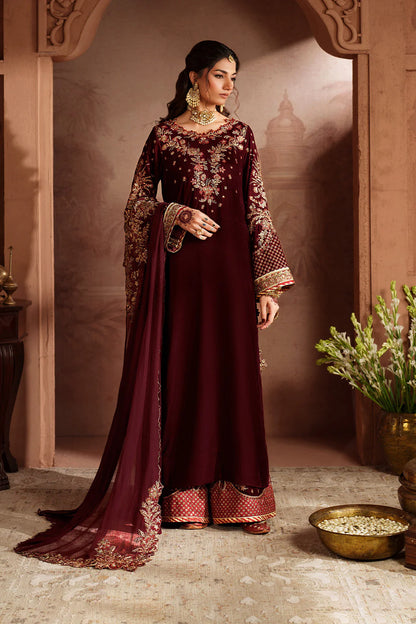 Iznik IV-55 Maroon Velvet Royal Ensemble – Handcrafted Winter Luxury Suit for Elegant Events Online at Pakistanimoda.com