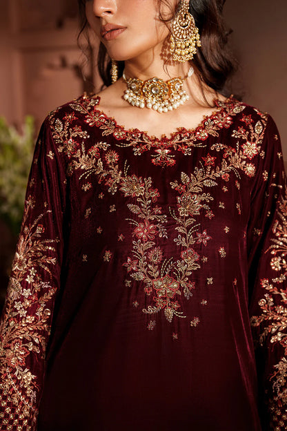 Iznik IV-55 Maroon Velvet Royal Ensemble – Handcrafted Winter Luxury Suit for Elegant Events Online at Pakistanimoda.com