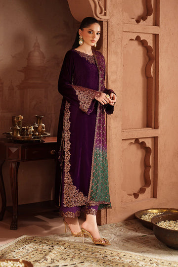 Iznik IV-57 Raagni Plum Velvet Embroidered Shalwar Kameez – Winter Festive & Bridal Wear Online at Pakistanimoda.com